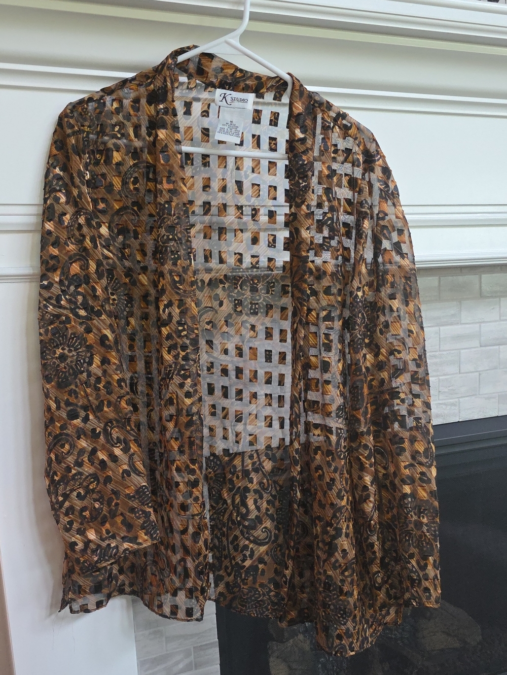K Studio Sheer Floral-Print Brown Cardigan